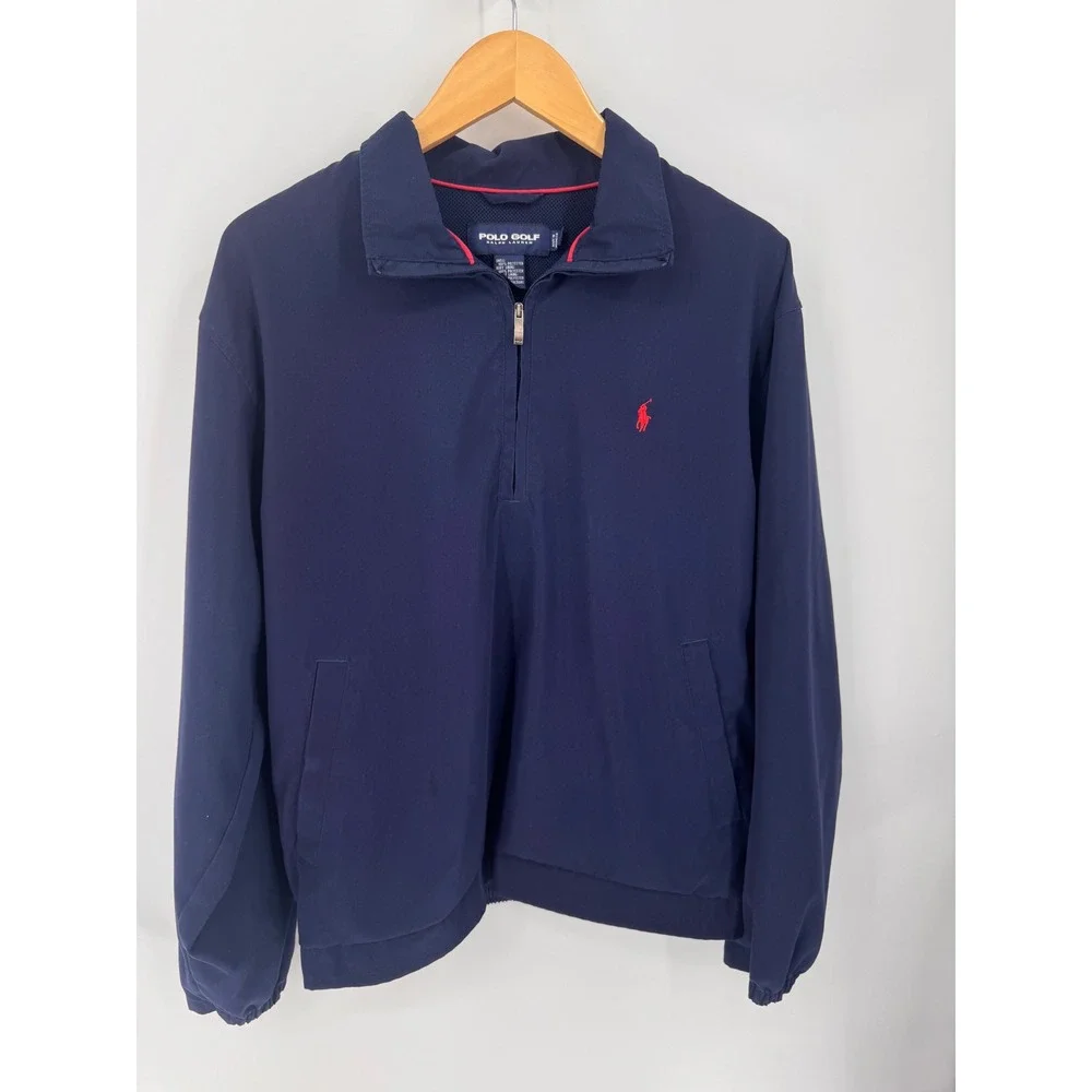 Polo Ralph Lauren Windbreaker Mens M Navy Blue Vintage 1/4 Zip Golf Jacket